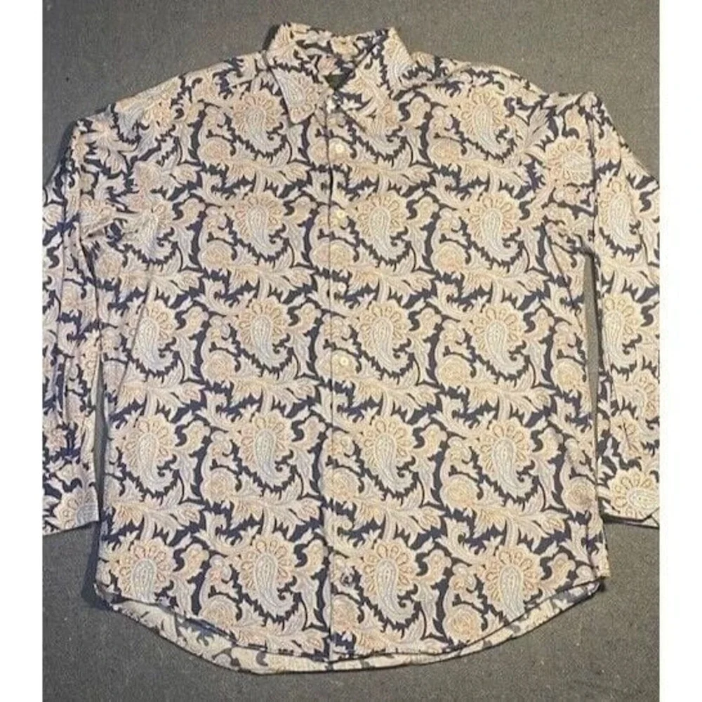 BUGATCHI UOMO Men's LARGE BLUE/White PAISLEY LONG SLEEVE Button Down Shirt - Picture 2 of 9